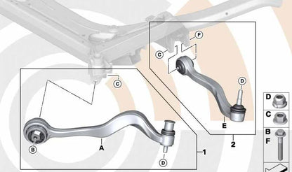 Kit de reparación brazo de suspensión derecho para BMW E63, E64, E65, E66 (OEM 31122347984). Original BMW