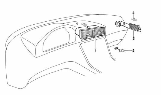 Rejilla de ventilación derecha OEM 64221383086 para BMW Serie 8 E31 {840Ci, 840i, 850CSi}. Repuesto original BMW.