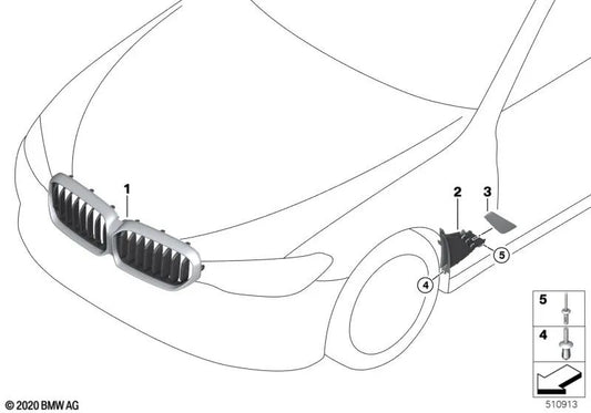 Front Decorative Grille for BMW 5 Series G30N, G31N, G38N (OEM 51129852284). Original BMW.