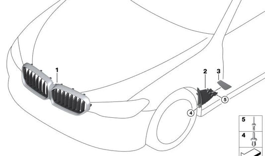 Rejilla decorativa frontal OEM 51139464219 para BMW G30, G31 (518d, 520d, 520d xDrive, 520e, 520i) años 2020-2023. Pieza original BMW.