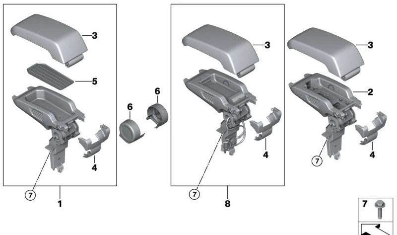 Tapa trasera reposabrazos central OEM 51169330944 para BMW i3 I01, I01N. Original BMW.
