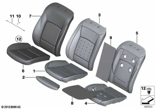Right backrest base foam part for BMW F07N, F10N, F11N, F18N, F01N, F02N (OEM 52107310132). Original BMW