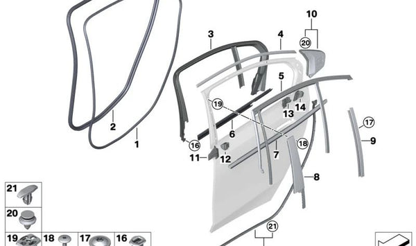 Junta de puerta OEM 51765A92E21 para BMW Serie 5 G30, Serie 5 G31. Original BMW.