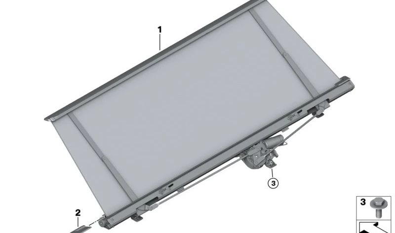 Parasolar enrollable para luneta trasera OEM 51465A36F87 para BMW G60 (520d, 520d xDrive, 520i, 523d, 523d xDrive). Original BMW.