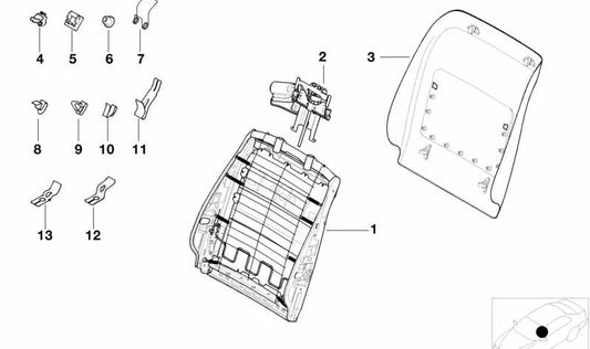 Panel trasero de asiento en polipiel color beige OEM 52108267858 para BMW Serie 5 E39 y Serie 7 E38. Revestimiento original BMW para respaldo de asiento delantero.