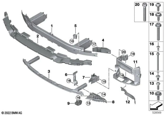 Front bumper reinforcement lower right for BMW G32, G32N (OEM 51118496128). Original BMW.