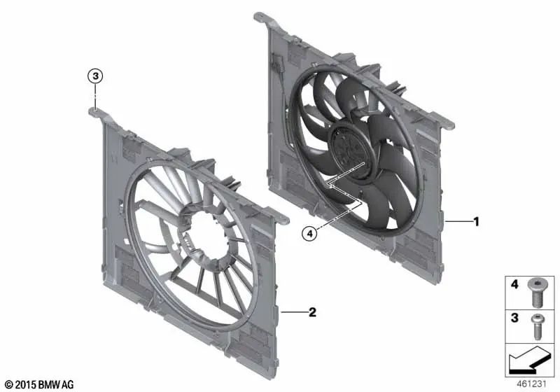 Fan frame with valves for BMW 5 Series F90, G30, 6 Series G32, 7 Series G12, 8 Series F91, G14 (OEM 17427953402). Original BMW.