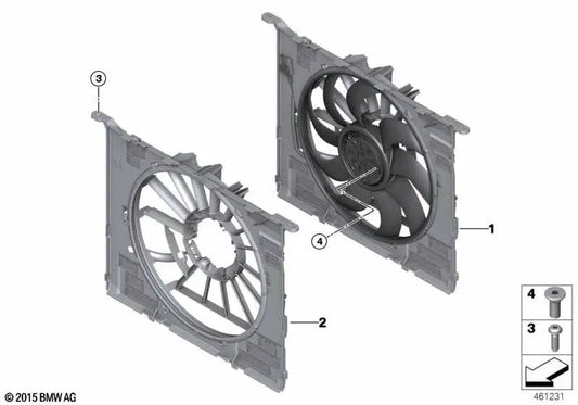 Fan frame with valves for BMW 5 Series F90, G30, 6 Series G32, 7 Series G12, 8 Series F91, G14 (OEM 17427953402). Original BMW.