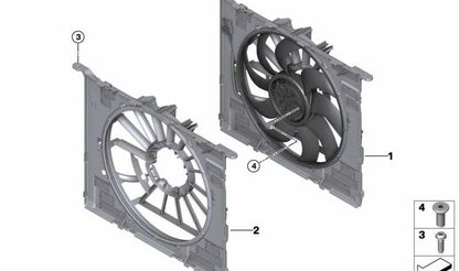 Carcasa con ventilador del radiador OEM 17427953399 para BMW G30, G31, G32, G11, G12, G14, G15, G16. Original BMW.