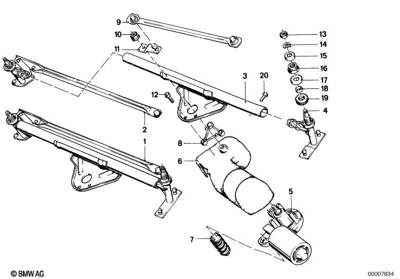 Windshield wiper motor for BMW 5 Series E12 (OEM 61611367808). Original BMW