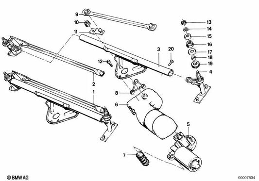 Windshield wiper motor for BMW 5 Series E12 (OEM 61611367808). Original BMW