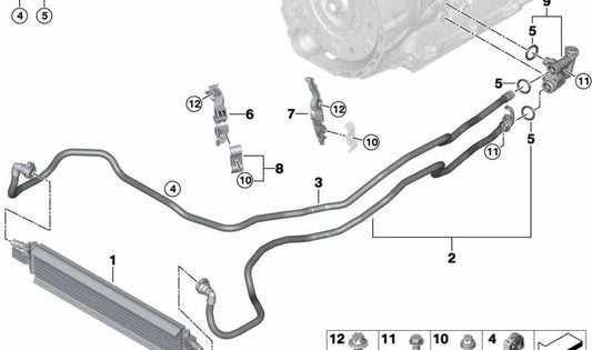 Soporte para tubería del radiador de aceite OEM 17228681550 para BMW G20 320i y G22/G26 420i. Compatible con motores B48M. Original BMW.