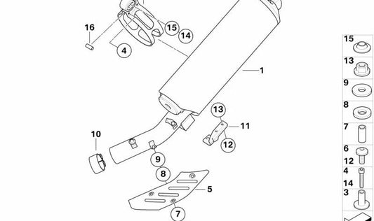 Moldura de escape OEM 18117677322 para motos BMW R 1200 GS y R 1200 GS Adventure K25. Original BMW Motorrad.
