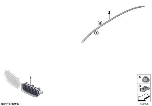 Griglia decorativa anteriore sinistra per la BMW 3 F30N (OEM 51137475967). BMW originale.