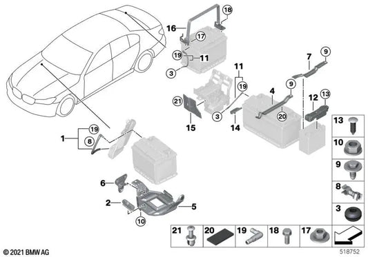 Zusätzliche Batterieunterstützung für BMW G30, G30N, G31, G31N, G11, G11N, G12, G12N, G14, G15, G16 (OEM 61219323630). Original BMW