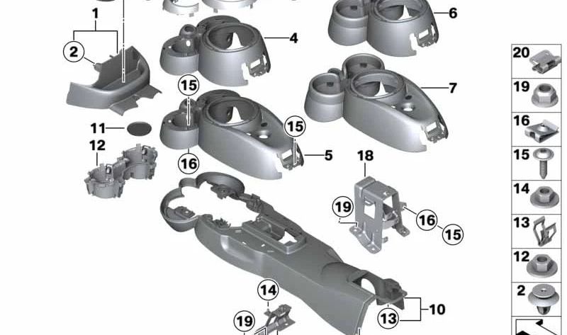 Aro embellecedor portavasos derecho delantero OEM 51169805584 para MINI R60 {Cooper, Cooper ALL4, Cooper D}. Original MINI.