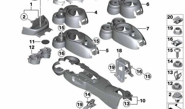 Aro embellecedor portavasos derecho delantero OEM 51169805584 para MINI R60 {Cooper, Cooper ALL4, Cooper D}. Original MINI.