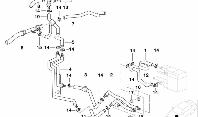 Tubo de calefacción OEM 64218363864 para BMW E39 520i (M52 y M54) con cambio manual y automático. Compatible con modelos fabricados entre 1996 y 2003. Original BMW.