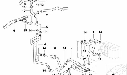 Tubo de calefacción OEM 64218363864 para BMW E39 520i (M52 y M54) con cambio manual y automático. Compatible con modelos fabricados entre 1996 y 2003. Original BMW.