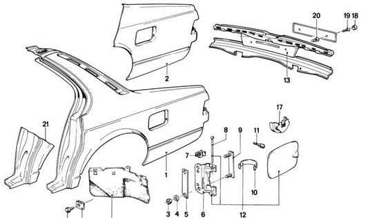 Folha de reparo à direita 41351920886 para BMW E23. Peça original da BMW.