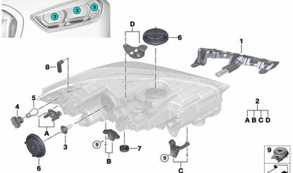 Portalámparas OEM 63117393855 para BMW F40, F22, F23, F87, E84, F48, F39. Original BMW.