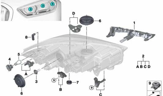Tapa embellecedora faro OEM 63117388918 para BMW F40, F22, F23, F87. Pieza original BMW.