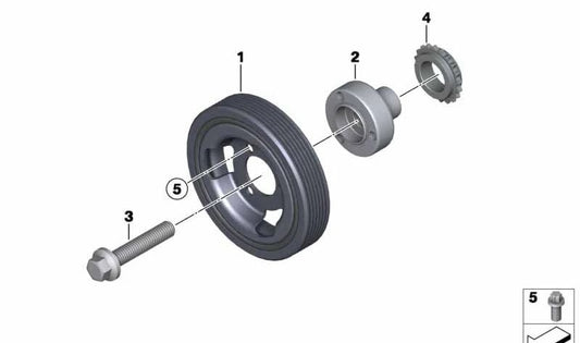Amortiguador de vibraciones OEM 11237638551 para BMW {F20, F21, F30, F31, F35} y MINI {R55, R56, R57, R58, R59, R60, R61}. Original BMW y MINI.
