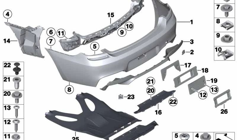 Soporte trasero derecho OEM 51128050386 para BMW F06, F06N, F12, F12N, F13, F13N. Original BMW. Ideal para reparaciones en la parte trasera derecha del vehículo.