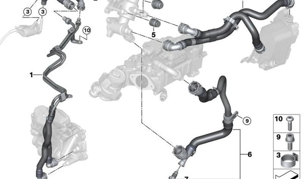 Manguera de refrigeración del aceite de la caja de cambios OEM 11538476120 para BMW G20 330d. Compatible con versiones Automático y Manual, tracción trasera y xDrive. Original BMW.