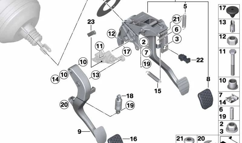 Pedal de embrague OEM 35006878300 para BMW E81, E82, E87, E88, F20, F21, F22, F23, F87, E90, E91, E92, E93, F30, F31, F34, F35, F80, F32, F33, F36, F82, F83, E84. Original BMW.