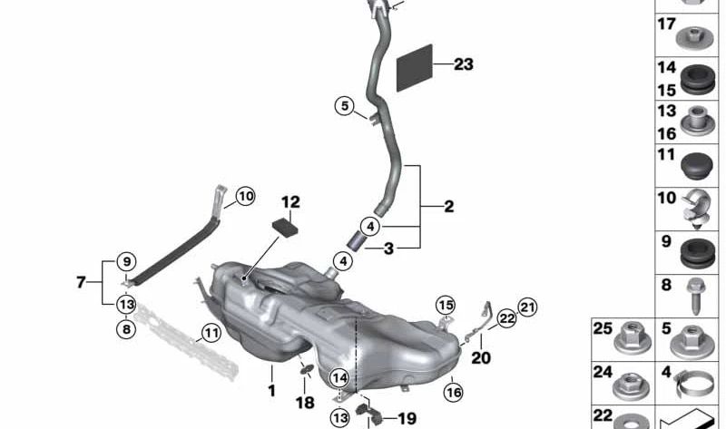 Clip de sujeción OEM 16117451410 para BMW F30, F31, F34. Original BMW.