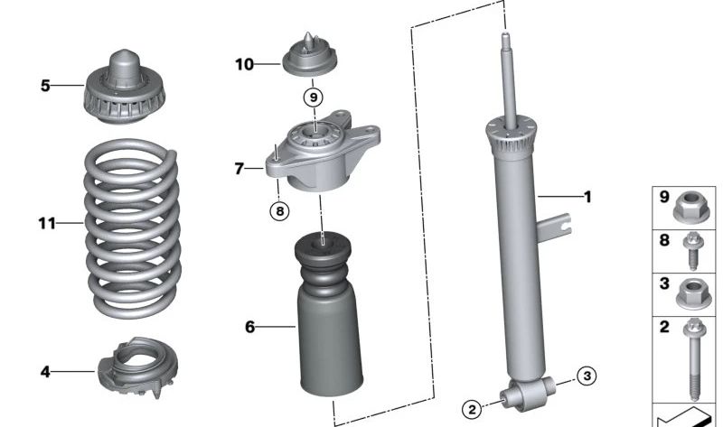 Zusätzlicher Heckschockdämpfer für BMW F20, F21, F22, G42, G20, G28, G22, G23 (OEM 33536860161). Original BMW