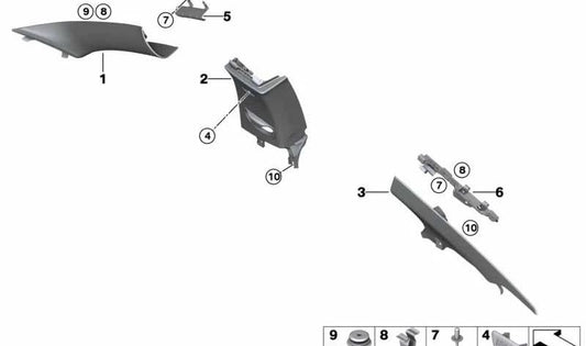 Embellecedor pilar C derecho OEM 51437321398 para BMW F32, F82. Pieza original BMW. Color gris Everest. Ideal para sustituir moldura deteriorada del pilar trasero derecho.