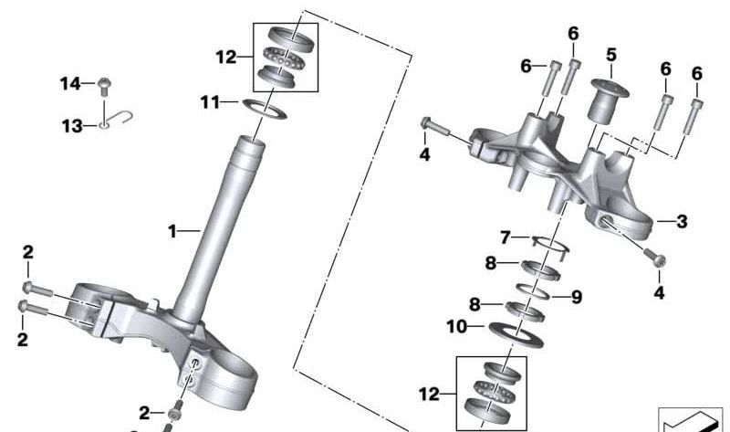 Puente horquilla superior OEM 31428525324 para motos BMW R1200R, R1250R, R1200RS, R1250RS. Original BMW Motorrad.