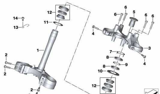Puente horquilla superior OEM 31428525324 para motos BMW R1200R, R1250R, R1200RS, R1250RS. Original BMW Motorrad.