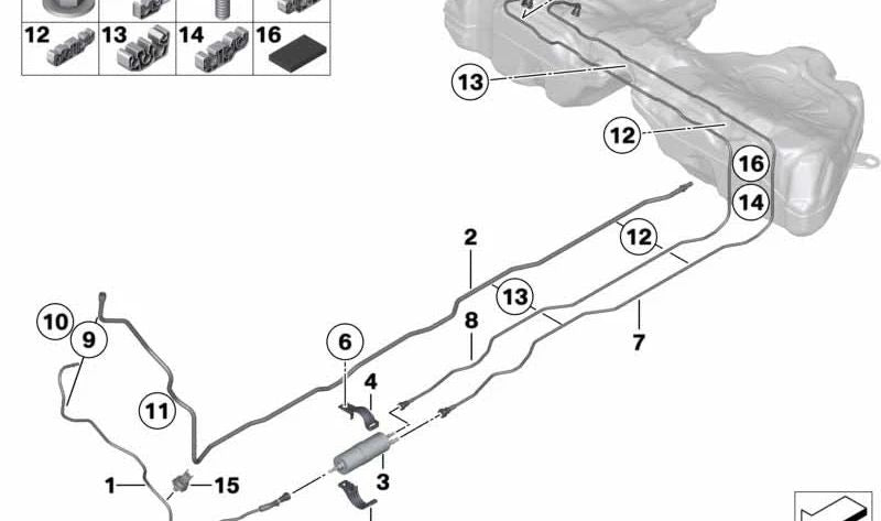Tubo di avanzamento posteriore per BMW 5 F10 Series, F11 e 6 F06 (OEM 1612721613). BMW originale