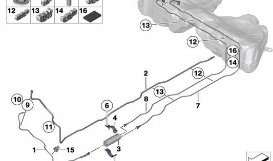 Tubo di avanzamento posteriore per BMW 5 F10 Series, F11 e 6 F06 (OEM 1612721613). BMW originale