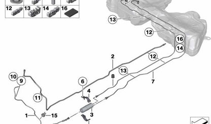 Tubo de ventilación del sistema de combustible OEM 16132284073 para BMW F10, F06, F13. Original BMW.