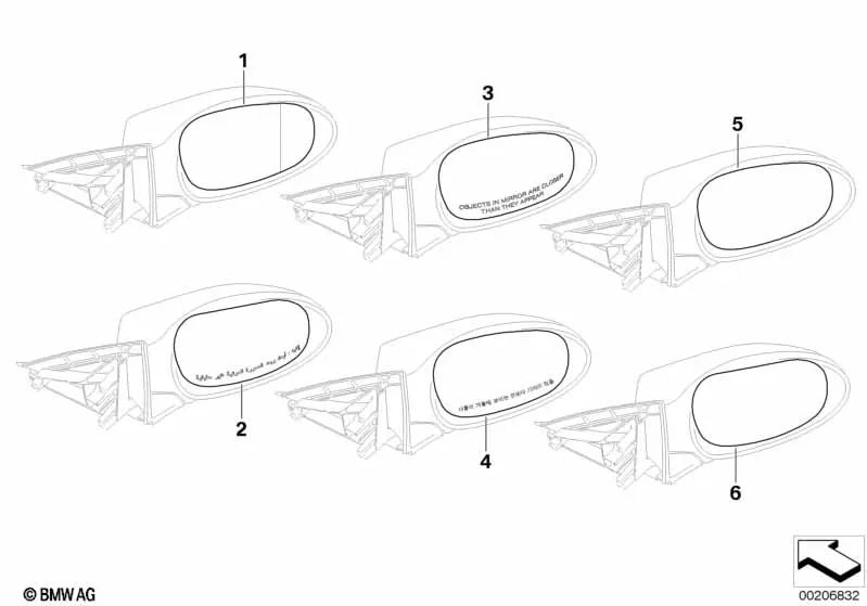 Vetro a specchio riscaldato, grande angolo retto per BMW E81, E82, E87N, E88, E90N, E91N, E92, E92N, E93, E93N (OEM 51167252902). BMW originale