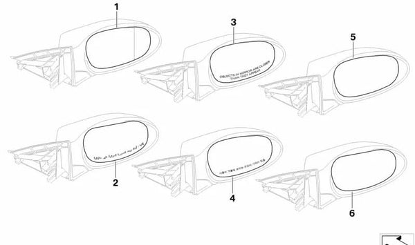 Cristal retrovisor derecho calefactable OEM 51167252898 para BMW E81, E82, E87, E88, E90, E91, E92, E93. Original BMW.