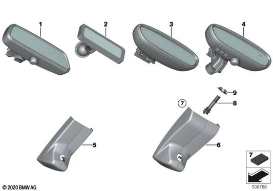 Manual / LED interior rearview mirror for BMW F30, F31, F34, F35, F80, F32, F33, F36, F07, F10, F11, F18, F01N, F02N, F25, F26 (OEM 51169243596). Genuine BMW