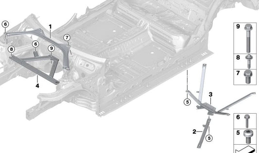Barra de torsión trasera izquierda OEM 51617931655 para BMW Serie 4 G26E, G26F. Refuerzo de carrocería. Pieza original BMW.