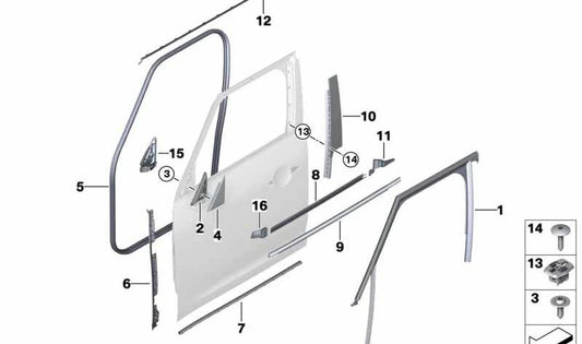 Guía para ventana puerta delantera izquierda OEM 51337390093 para MINI Countryman F60, F60 LCI. Original MINI.