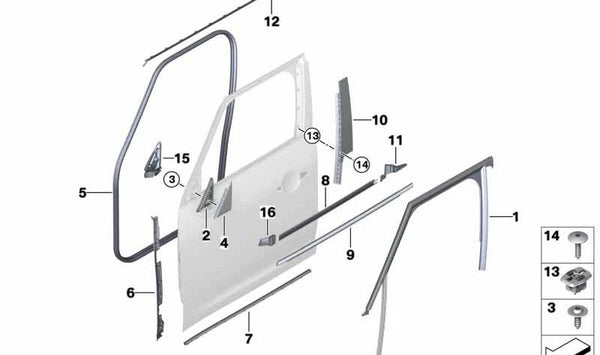 Paramento columna B puerta delantera derecha OEM 51337390106 para MINI Countryman F60, F60 LCI. Original MINI.