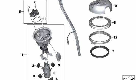 Bomba de combustible con sensor de palanca OEM 16147684348 para BMW R1200GS, R1200GS Adventure. Original BMW Motorrad.