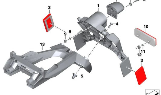 Soporte de matrícula OEM 46628526816 para BMW Motorrad F 800 GT (FK71) y F 800 R (FK73). Compatible con modelos 2009–2019. Pieza original BMW Motorrad.