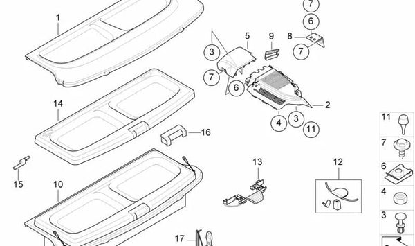 Bandeja inferior maletero OEM 51467054997 para BMW E46. Original BMW.