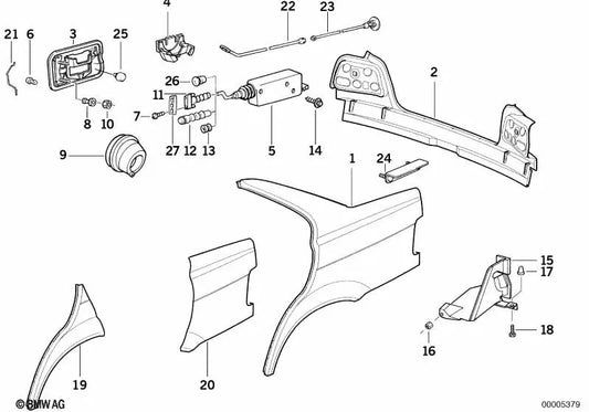 Seção parcial da parede lateral traseira esquerda do BMW E36 (OEM 41351977527). BMW original