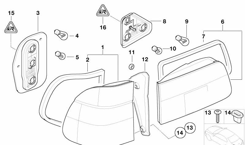 Piloto trasero derecho blanco OEM 63212496322 para BMW E39 (todos los modelos). Original BMW.