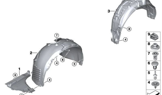 Cubierta paso de rueda delantero izquierdo OEM 51718498435 para BMW U06 (Serie 2 Active Tourer). Original BMW.